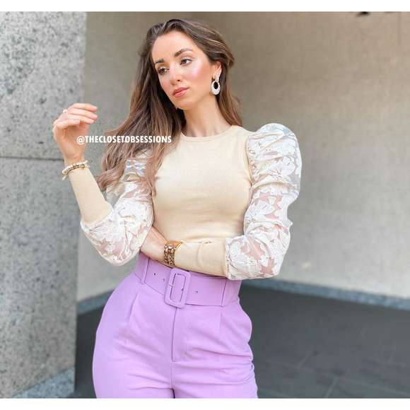 ZARA BLOGGER FAVE!!! Knit Top with Lace Sleeves NWT - Picture 1 of 16